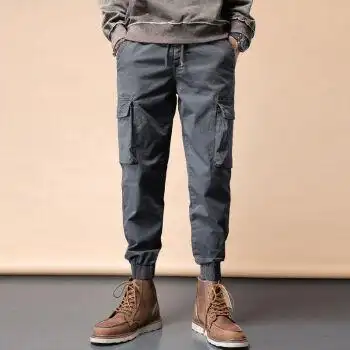 男宽松休闲潮流工地工作裤子百搭帅气男士男生显高显瘦男式灰色c605xl