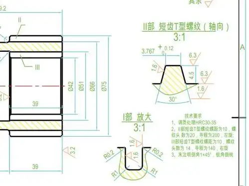 t型外螺纹螺距为10螺纹头数为20导程为200左旋,t型内螺纹螺距为10螺纹