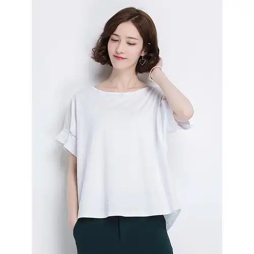 恒源祥女士短袖t恤夏款短袖薄款圆领纯白色t恤衫百搭简约上衣棉t桖
