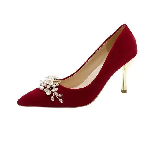 禾秀服婚鞋订婚鞋女新娘鞋婚纱两穿小个子敬酒服婚礼酒杯跟酒红色