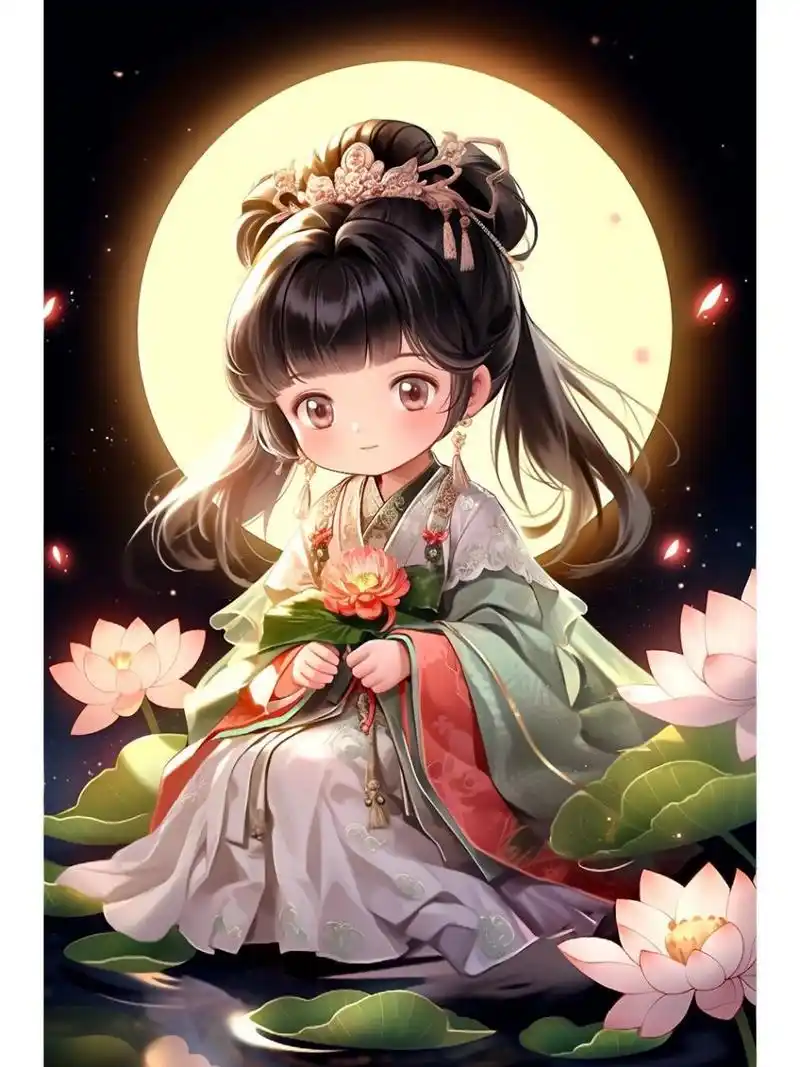 q版古风荷花仙女赏月
