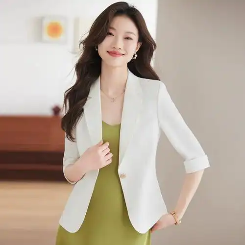 感炸街休闲七分袖西装上衣气质修身小个子通勤西服外套女2024春款