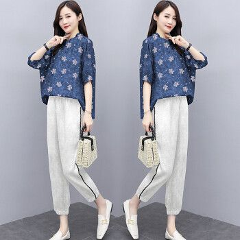 女装官方素素棉麻套装女夏季新款洋气轻熟风气质女神范休闲时尚亚麻两