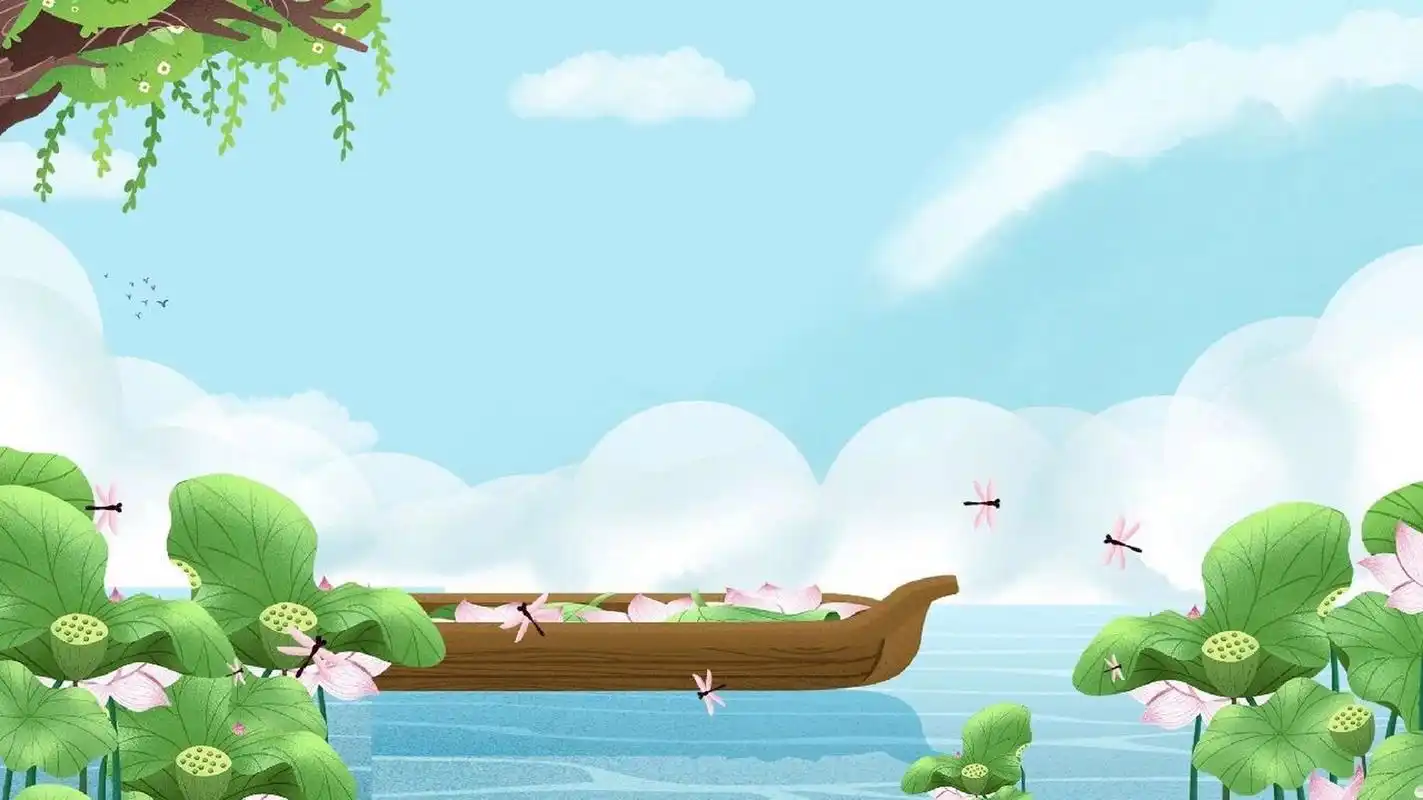 国潮风夏日荷花横屏展板|手绘插画背景图 90哈喽