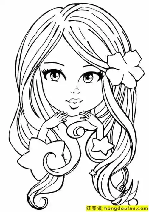 12张有趣可爱的漫画卡通女孩子涂色图片免费下载-红豆饭小学生简笔画