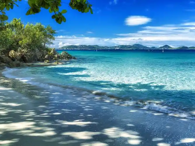 首页 自然与风景 大海和海岸 海岸,海滩,海,树,山,蓝色的天空 壁纸