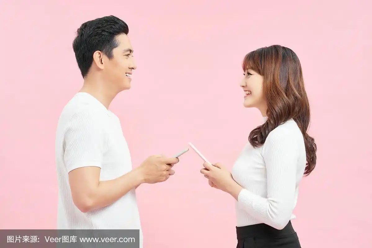 女人,男人,粉色背景,面对面,站