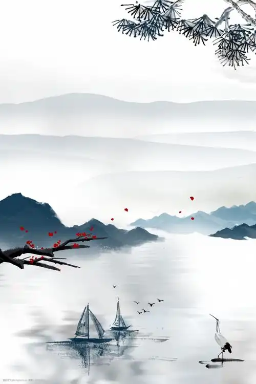 中国风淡雅水墨山水背景图片-图行天下图库