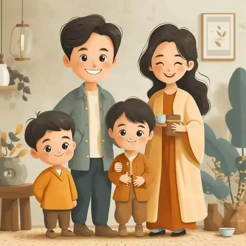 亲子头像|2024一家四口哥弟|亲子照卡通插画