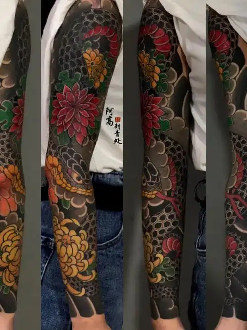 日式老传统花臂_纹身图案手稿图片_阿高的纹身作品集