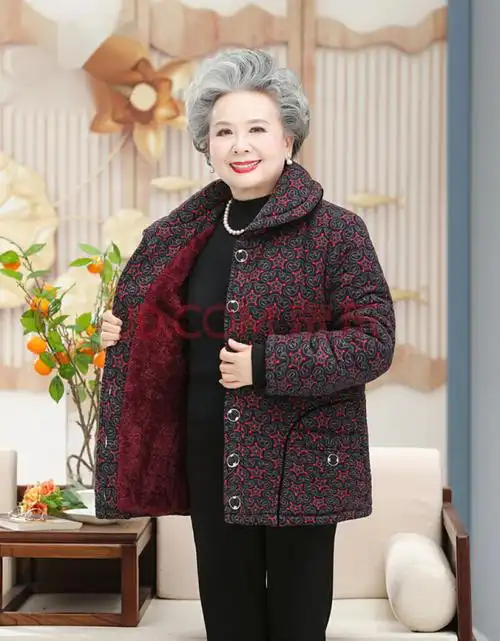 冬季中老年女装棉服妈妈装宽松加厚保暖外套加棉加绒棉袄老太太上衣带