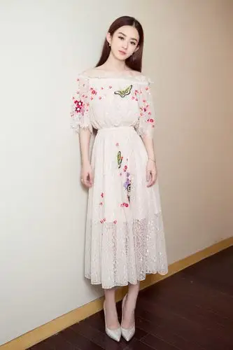 赵丽颖明星同款优雅气质一字领一字肩刺绣蝴蝶蕾丝收腰长裙连衣裙女装