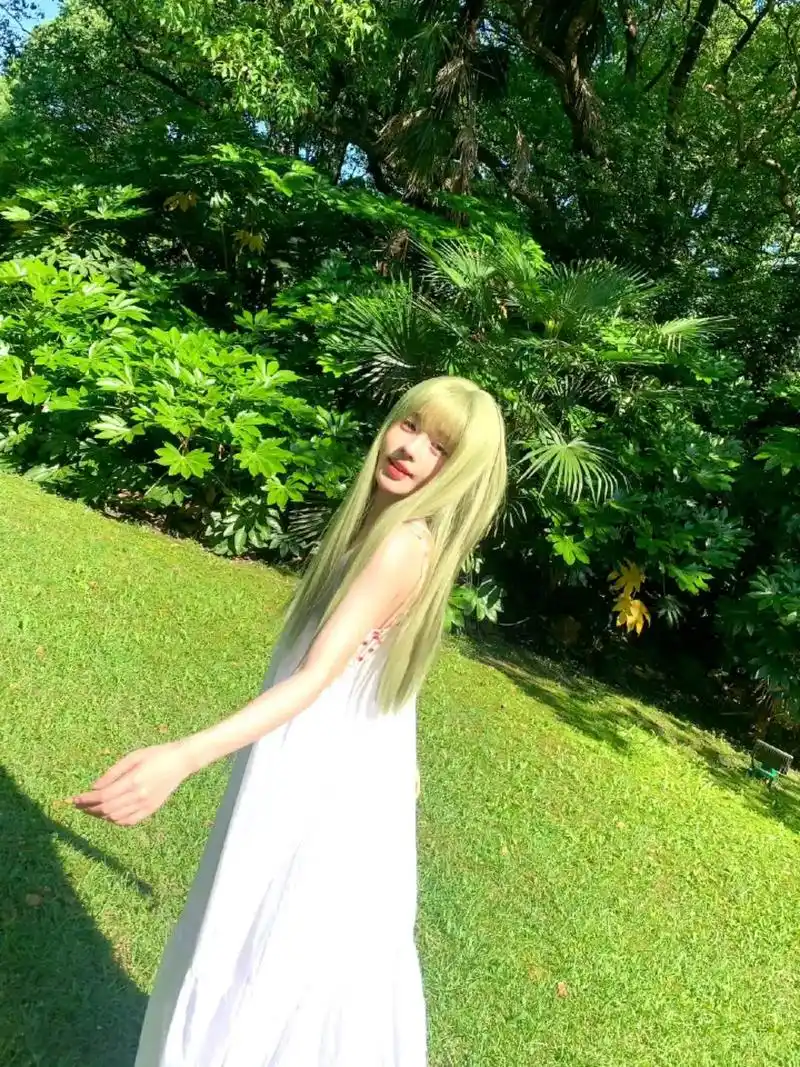 鞠婧祎#阳光女孩#仙气飘飘#甜美女孩#绿色的头发#绿色的草原#向仁世