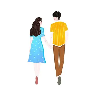 彩色手绘卡通浪漫情人节人物情侣牵手背影元素png素材214情人节元素