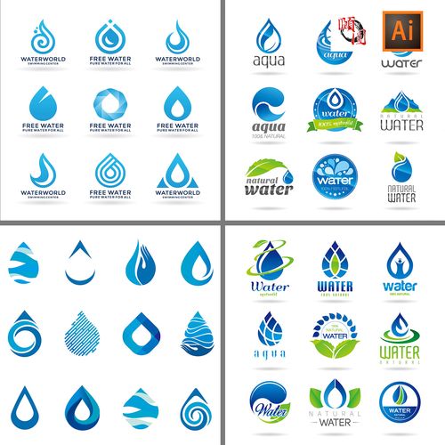 生态自然创意蓝色水珠水滴logo图标ai矢量设计素材