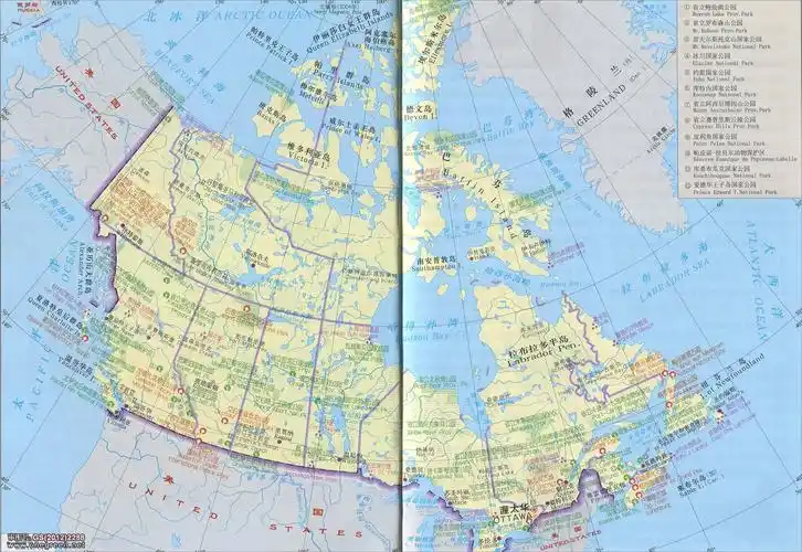 加拿大旅游资源分布地图