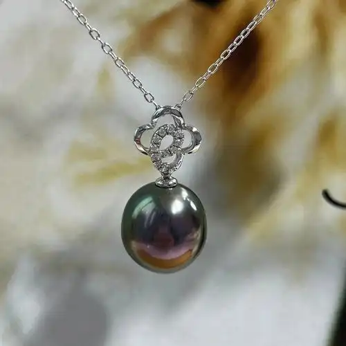 欲罢不能水滴孔雀绿大溪地黑珍珠吊坠