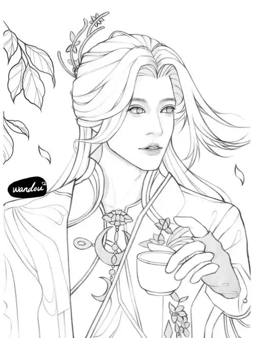 头像线稿27古风美男子