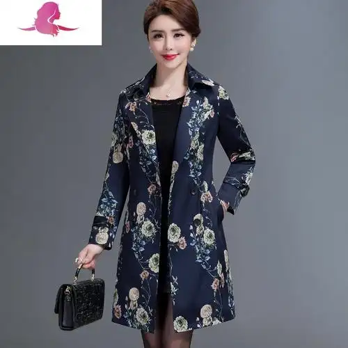 艳如飞2019新款妈妈装秋装风衣中长款4050岁中年女装春秋外套中老年薄