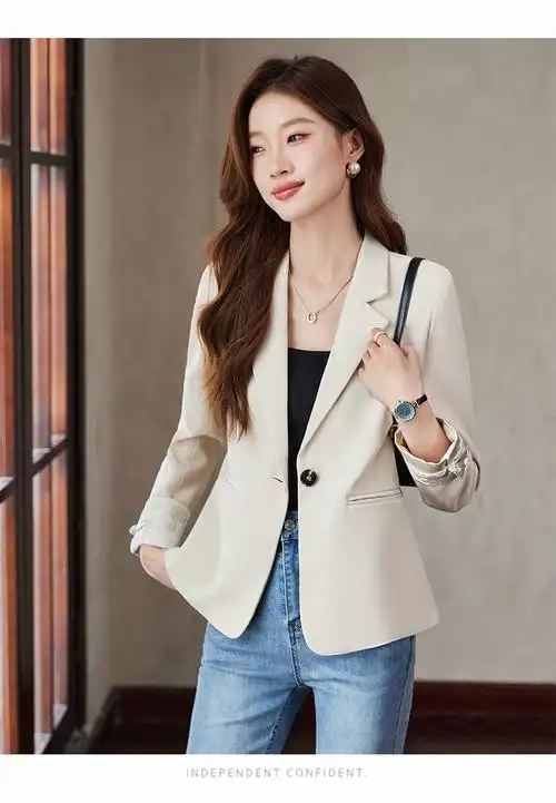 小个子短款中国风西服外套女新款休闲百搭ol通勤一粒扣纯色西装秋