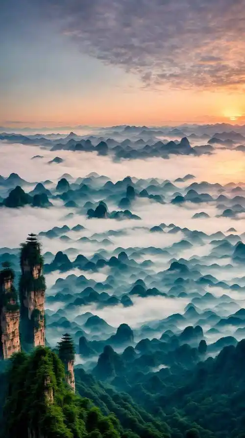 梦幻张家界云海霞光中的瑰丽仙境