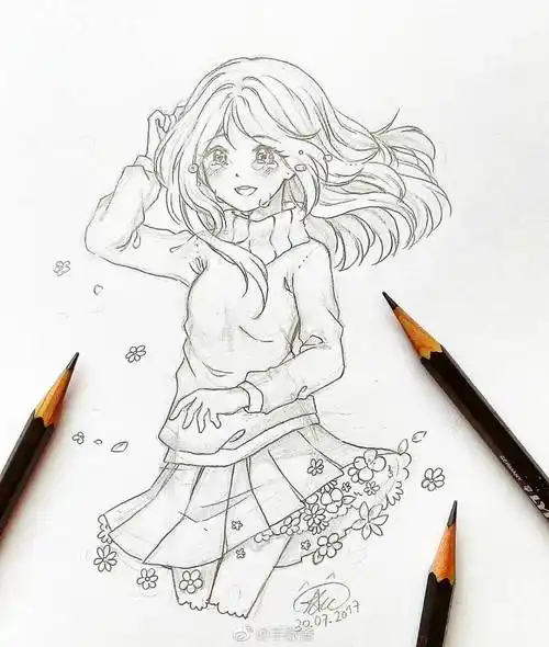 美少女手绘线稿~ ins:alustrations