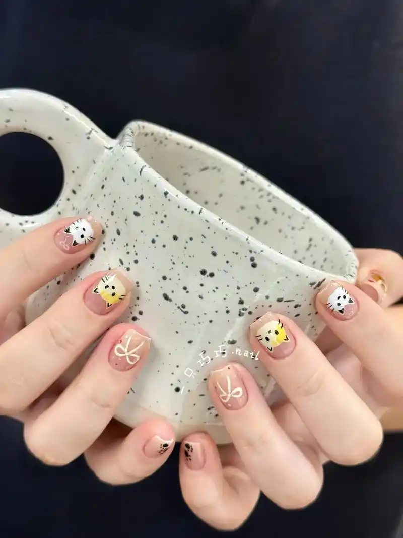 短甲 超可爱的猫猫美甲哦97.这个原图是十个指头都不一样的 - 抖音