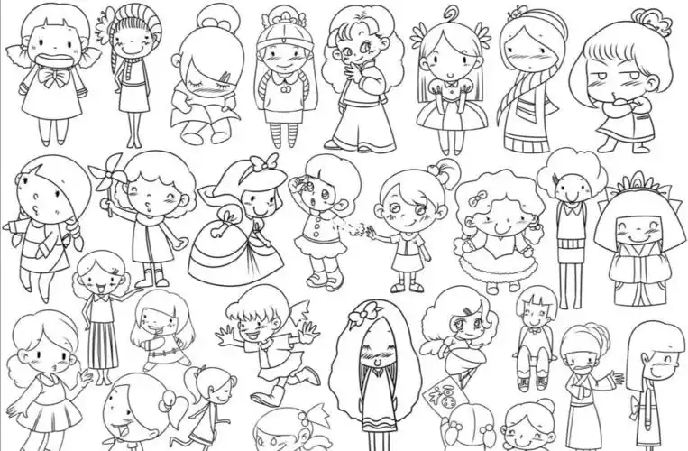 超实用的100多个简笔画人物线稿素材_简笔画_幼师_发型_服饰_画个简笔