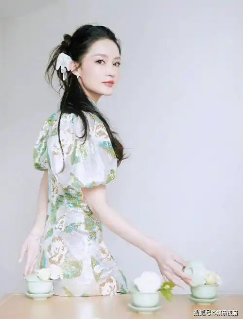 李沁一袭银雅绣布旗袍式礼服演绎古典美女