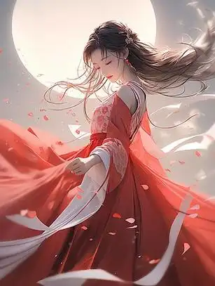 中秋在月光下跳舞的红衣古风少女