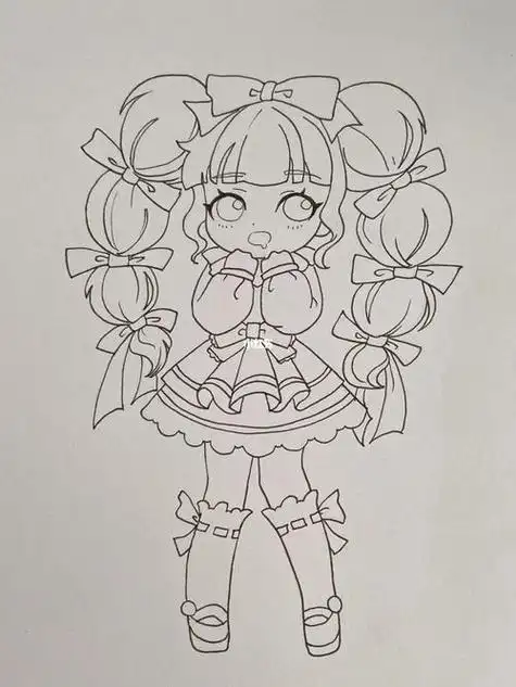 人物图片卡通动漫人物女孩少女马克笔手绘正面全身简笔画|简单可爱