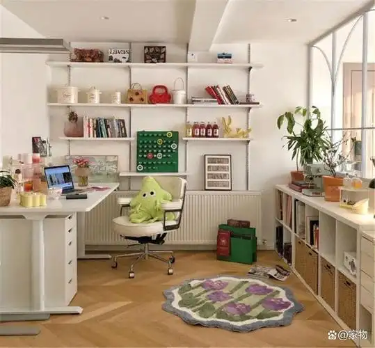她晒出自家开放式书房,空间布置乱中有序,居家办公真的太舒服