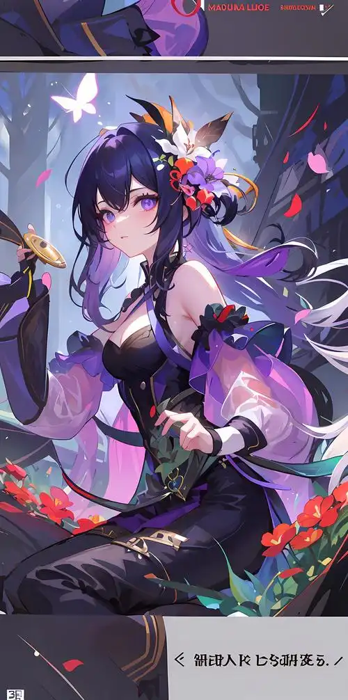 紫发少女手上蝴蝶 唯美插画插画图片壁纸