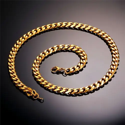 不锈钢实心法令》 k 黄金古巴链接链项链饰品