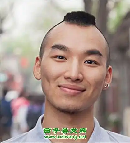 这一款莫霍克发型颇有几翻日本风格的,只是头顶上面留了一小撮头发,而