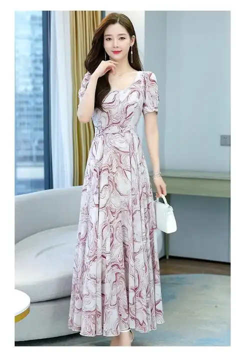 冰丝连衣裙女夏三亚海边度假胖气质高端碎花飘逸沙滩裙长款裙子 - 17