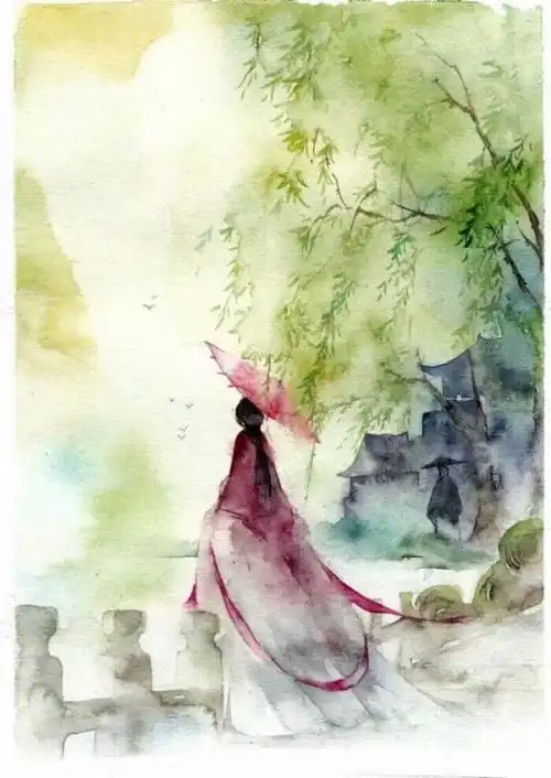 古风女子背影手绘 春风十里扬州路,卷上珠帘总不如