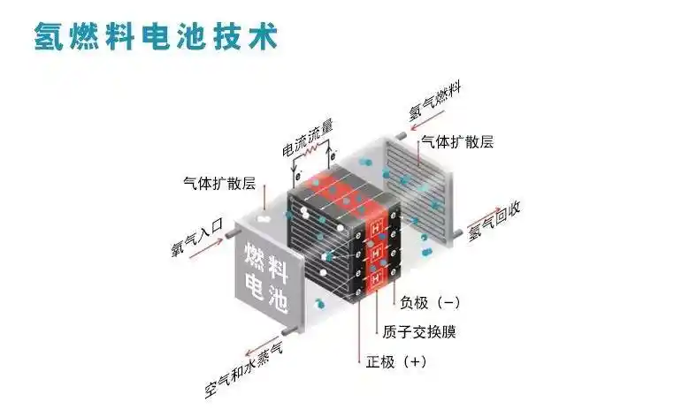 氢燃料电池的基本结构是两个电极(阴极和阳极)组成,两电极由质子交换
