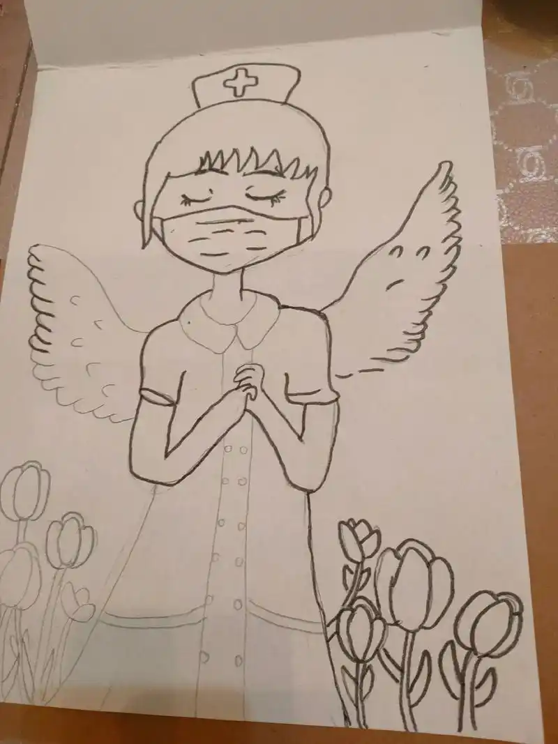 抗击疫情绘画送给美丽的白衣天使