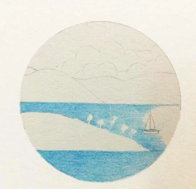 大海夕阳美丽风景彩铅画教程