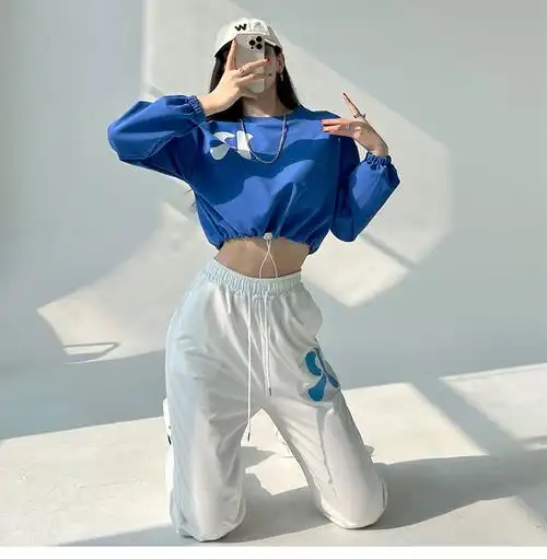 爵士舞蹈服韩版嘻哈风街舞练功服运动健身服时尚演出服两件套女 - 17