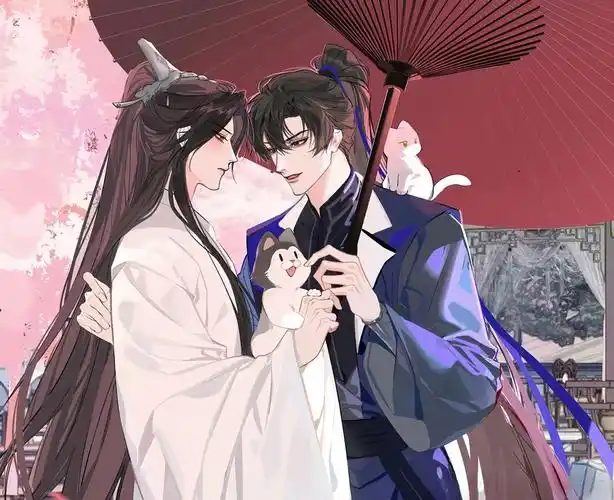 二哈和他的白猫师尊# 好细节呀,小白猫站在墨燃肩头,小二哈趴在晚宁
