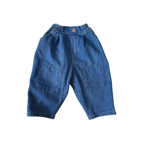 小苹果2022春秋款韩版男女女童宝宝怀旧膝盖补丁裤子