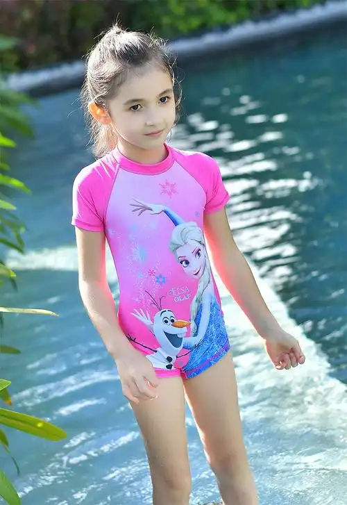 迪士尼儿童冰雪奇缘泳衣女童游泳衣小女孩连体泳装沙滩冲浪服