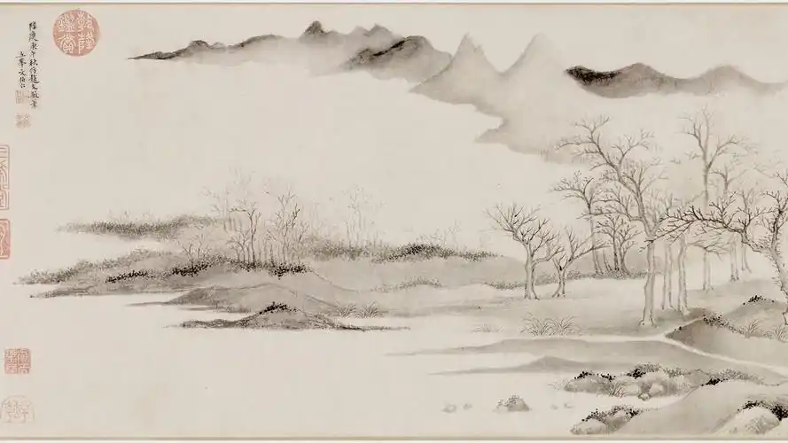 明 文伯仁 仿赵文敏水村图卷26.7x231.1_x264