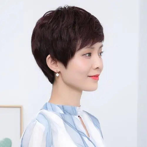 假发女短发短卷发中老年时尚妈妈款发型全头套女士化疗全手织自然