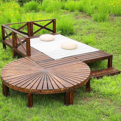 户外防腐木地板花园木质榻榻米室外实木休闲庭院景观木板平台布置