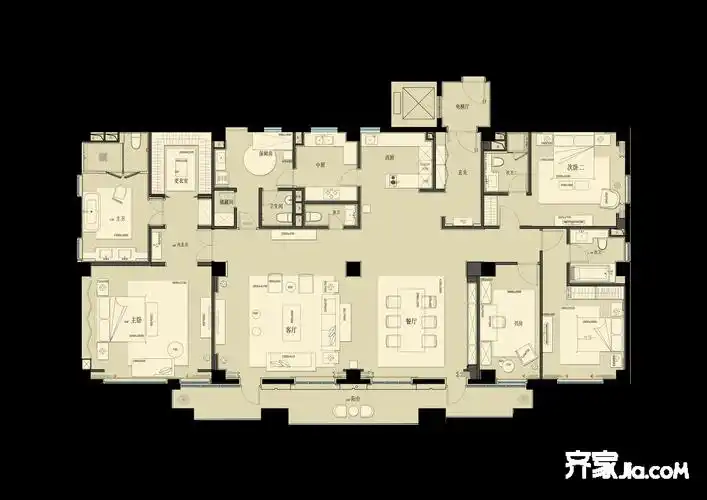 0万300平米简约大平层装修效果图,大関自成装修案例效果图-齐家装修网