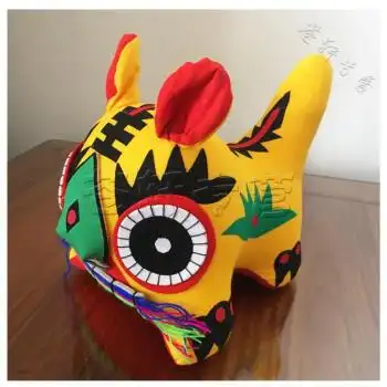 手工布老虎宝宝玩偶老虎民间工艺品小老虎布艺老虎摆件儿童玩具 大号