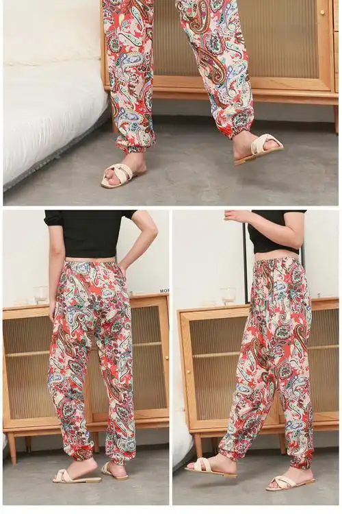 夏季女士睡裤高品质女士绵绸灯笼裤防蚊裤人造棉长款宽松睡裤加肥加大